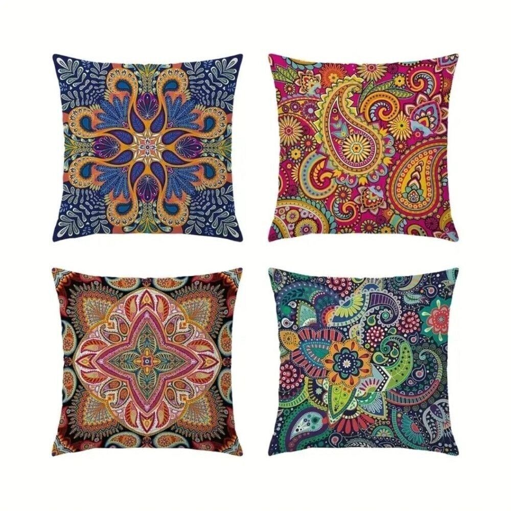 Mandala paisley boho throw pillow covers Blue Pink pillowcase set